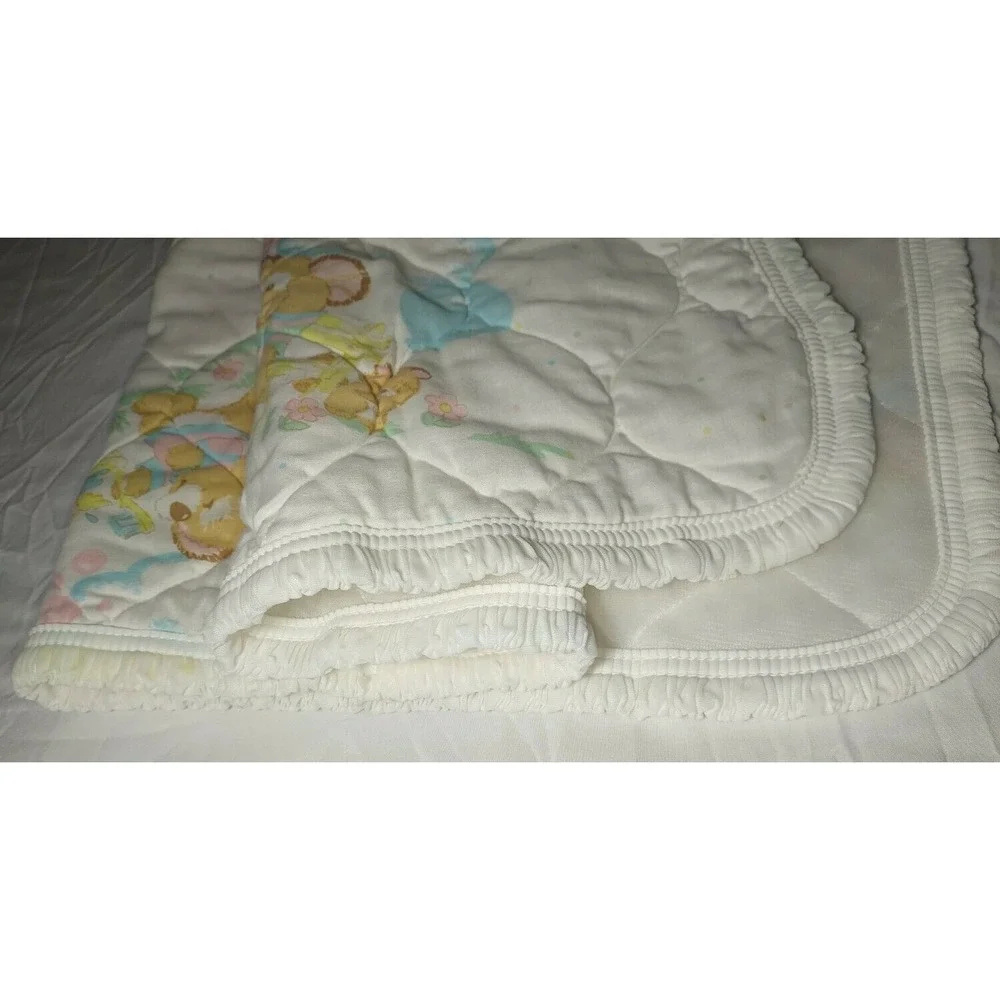Vtg Kirby Koala Curity Quilted Baby Crib Blanket White Pastel 32x42‎ Lovey HTF